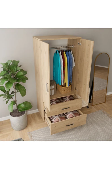 ROZBO MOBİLYA 2 Kapaklı 2 Çekmeceli Giyinme Dolabı 52x80x190