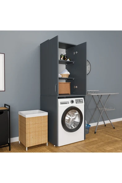 ROZBO MOBİLYA 3 Raflı 2 Kapaklı Çamaşır Makinesi Dolabı 65 x 62