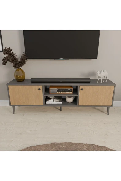 ROZBO MOBİLYA LUNO 150 cm TV Ünitesi Alt Modül Antrasit & Ahşap, Modern Tasarım