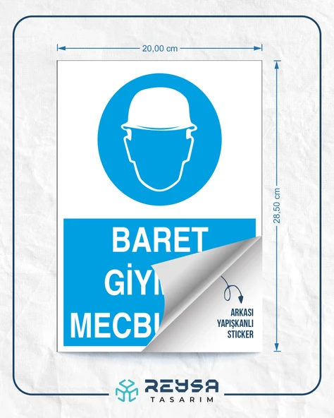 Baret Giymek Mecburidir İş Güvenlik Panoosu Sticker 20X28 Cm - Resim 2