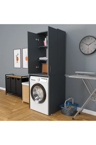 ROZBO MOBİLYA 3 Raflı 2 Kapaklı Çamaşır Makinesi Dolabı 65 x 62 - 3