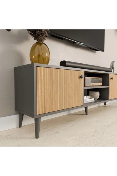 ROZBO MOBİLYA LUNO 150 cm TV Ünitesi Alt Modül Antrasit & Ahşap, Modern Tasarım - 2