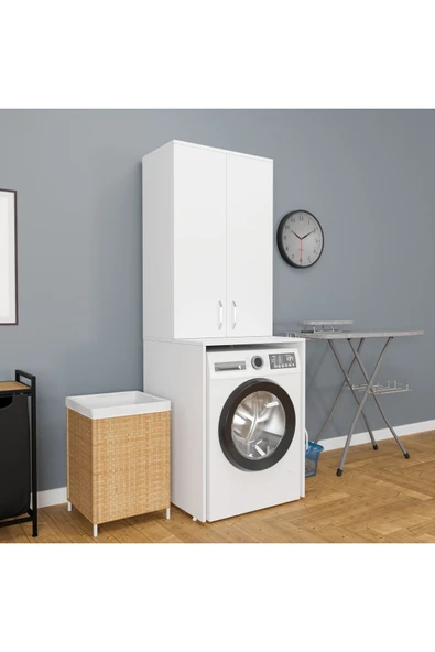 ROZBO MOBİLYA 2 Kapaklı 3 Raflı Çamaşır Makinesi Dolabı Alt Üst Takım 65 x 62 - 5