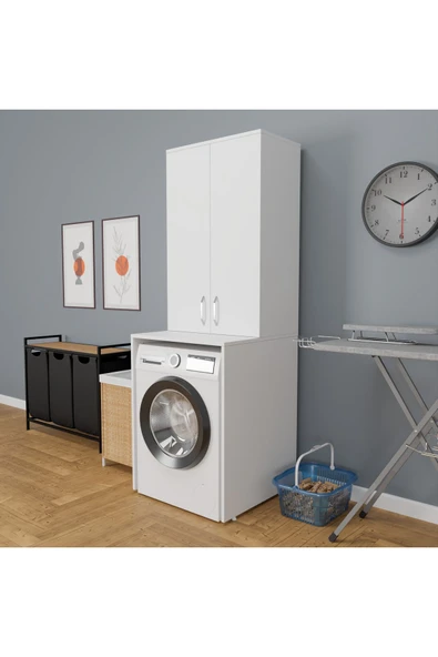 ROZBO MOBİLYA 2 Kapaklı 3 Raflı Çamaşır Makinesi Dolabı Alt Üst Takım 65 x 62 - 7