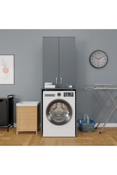 ROZBO MOBİLYA 3 Raflı 2 Kapaklı Çamaşır Makinesi Dolabı 65 x 62 - 6