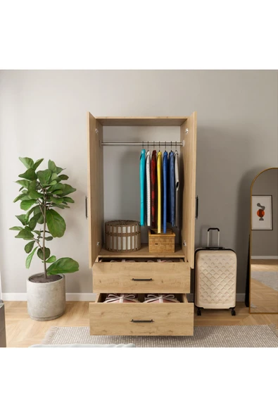 ROZBO MOBİLYA 2 Kapaklı 2 Çekmeceli Giyinme Dolabı 52x80x190 - 2