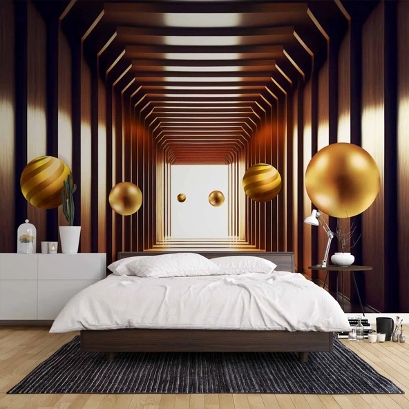 3D Ahşap Tünel Duvar Kağıdı Baskı - Resim 2