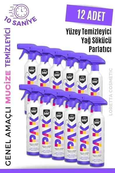 Selsil Pak 12 Li 500 Ml Mucize Köpük Temizleyici Sprey Yağ Sökücü Yüzey Temizleyici Parlat