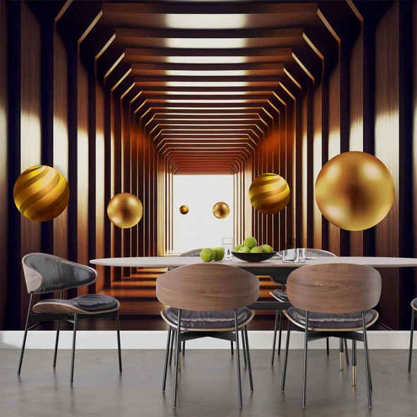 3D Ahşap Tünel Duvar Kağıdı Baskı - Resim 5