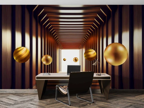 3D Ahşap Tünel Duvar Kağıdı Baskı - Resim 4