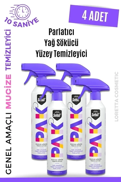 Selsil Pak 4 Lü 500 Ml Mucize Köpük Temizleyici Sprey Yağ Sökücü Yüzey Temizleyici Parlatı