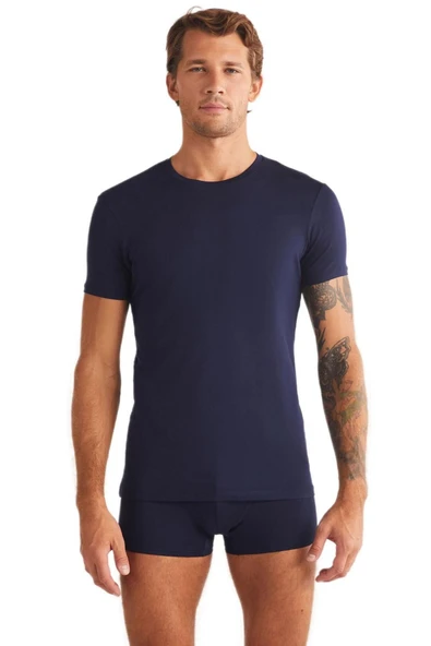 Kom Enzo Bisiklet Yaka Modal Erkek Lacivert Tshirt