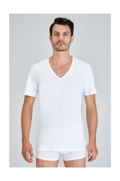 Kom Erkek Beyaz Enrıco V Yaka 2'li T-shirt Atlet