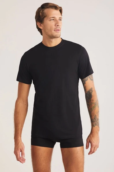 Kom Eduardo Bisiklet Yaka 2'li Erkek Tshirt - Siyah