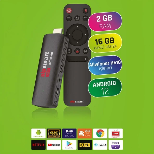 ALPSMART AS-515 ANDROID 12 STICK 2GB RAM 16 GB HAFIZA TV BOX