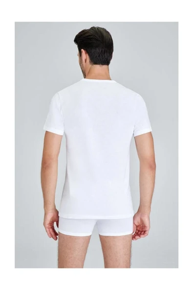 Kom Erkek Beyaz Enrıco V Yaka 2'li T-shirt Atlet - 3