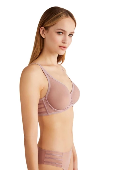 Kom Mell Transparan Toparlayıcı Gül Kurusu Sütyen - Resim 3