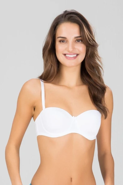 Kom Kadın Beyaz Sheena Destekli Kaplı Balenli Sütyen - Resim 2