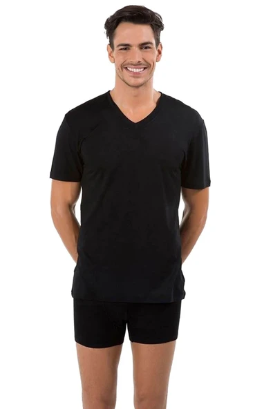 Kom Erkek Siyah Antonio V Yaka T-Shirt
