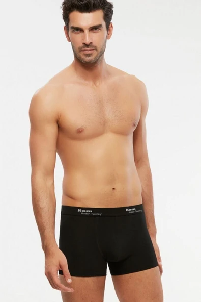 Kom Erkek Siyah Tight Likralı Boxer Şort 2'li