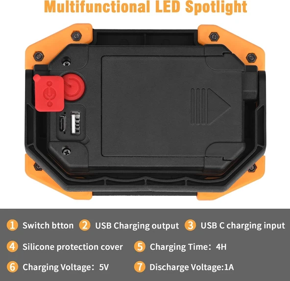 2 adet 30W Spot Işığı Kamp Lambası Telefon Şarj Özelliği IP65 Su Geçirmez Çalışma Lambası - 3