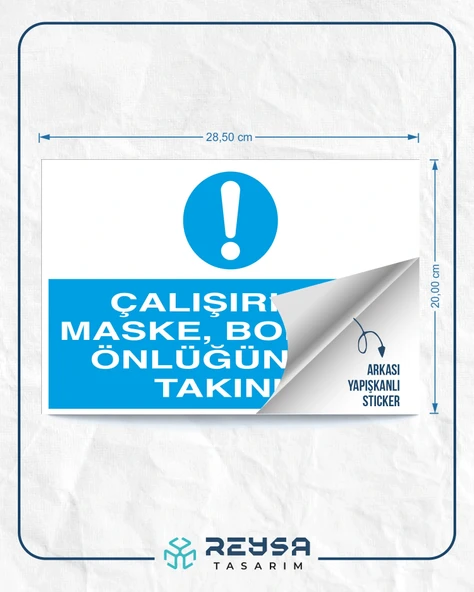 Çalışırken Maske, Bone ve Önlüğünüzü Takınız Sticker 20X28 Cm - Resim 2