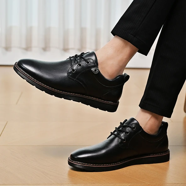 Erkek Deri Casual Brogue Ayakkabı (Siyah) - Resim 7