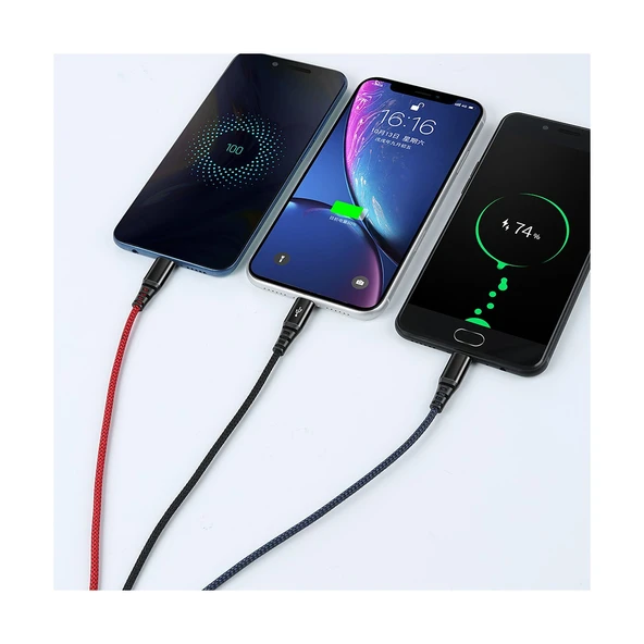 Mcdodo CA-6220 3in1 (Micro-Iphone-Type-C)Data-Şarj Kablosu 2.4A 1.2m-Renkli - Resim 4