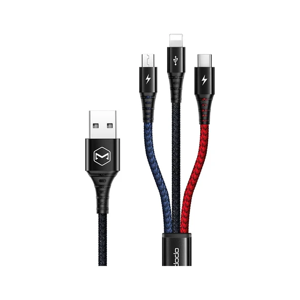 Mcdodo CA-6220 3in1 (Micro-Iphone-Type-C)Data-Şarj Kablosu 2.4A 1.2m-Renkli ürün görseli 1