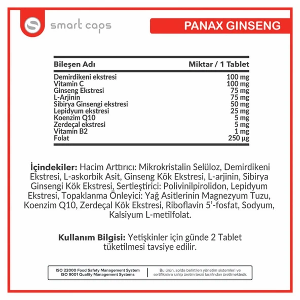 Smart Caps Panax Ginseng  60 Tablet - Resim 2