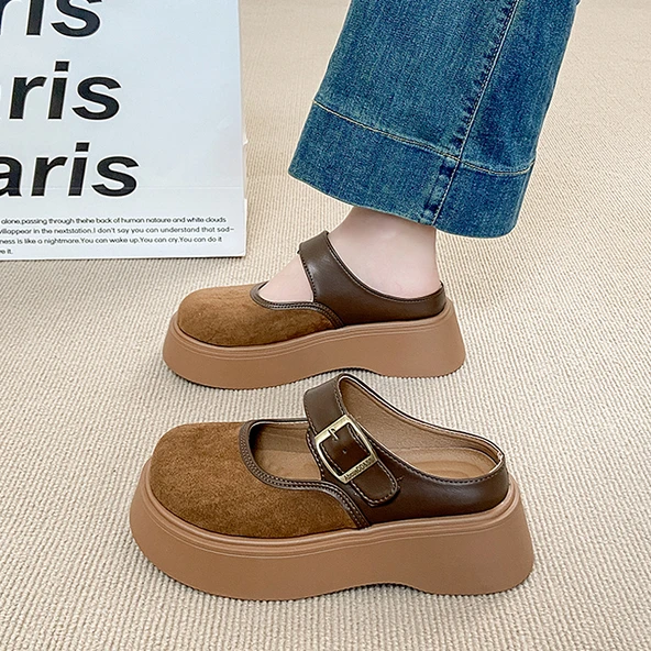 Kadın Platform Loafer Ayakkabı - Mary Jane Retro Tarz (Sarı)