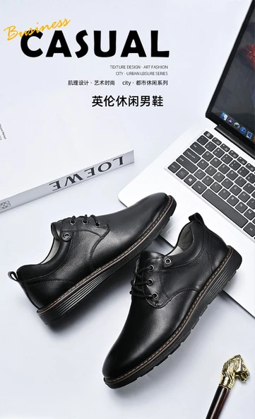 Erkek Deri Casual Brogue Ayakkabı (Siyah) - Resim 8