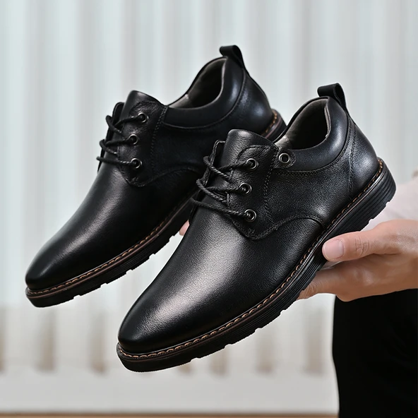 Erkek Deri Casual Brogue Ayakkabı (Siyah) - Resim 2