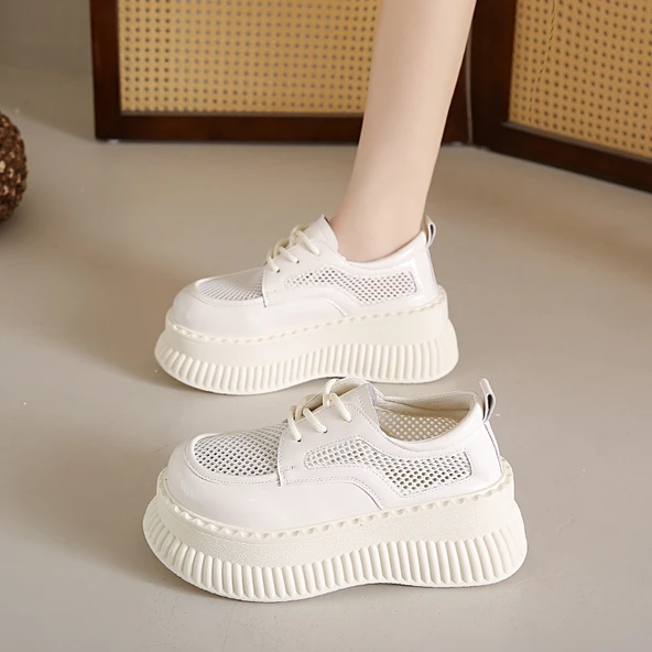 Kadın Platform Loafer Ayakkabı (Krem Beyazı)