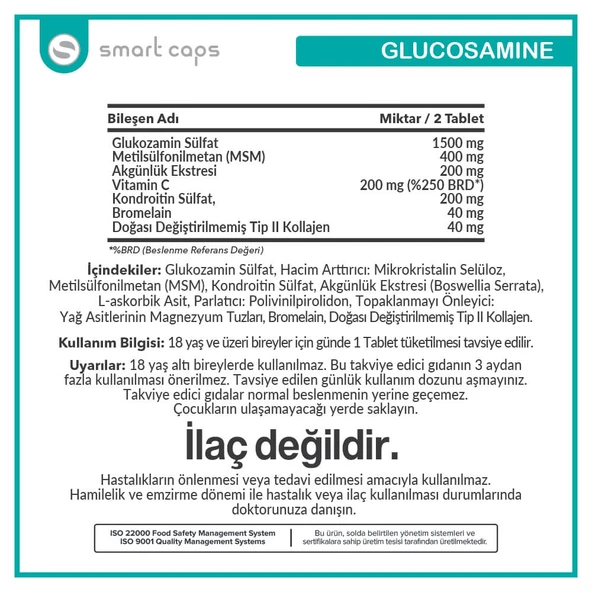 Smart Caps Glukozamin Tip II Kolajen 60 Tablet - Resim 2