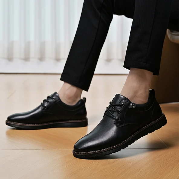 Erkek Deri Casual Brogue Ayakkabı (Siyah) - Resim 6