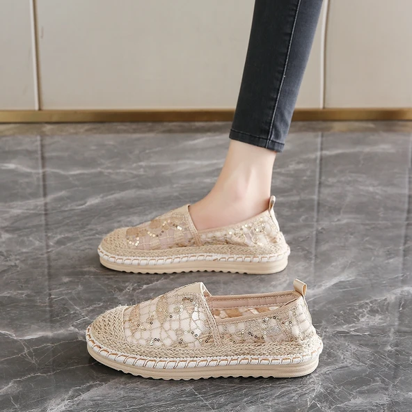 Kadın Yazlık Nefes Alabilir Loafer Ayakkabı (Bej)