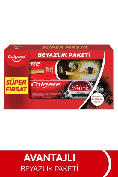Colgate Optic White Aktif Kömür Diş Macunu 50ml +  360 Charcoal Diş Fırçası