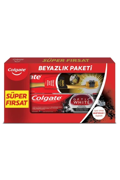 Colgate Optic White Aktif Kömür Diş Macunu 50ml +  360 Charcoal Diş Fırçası - 2