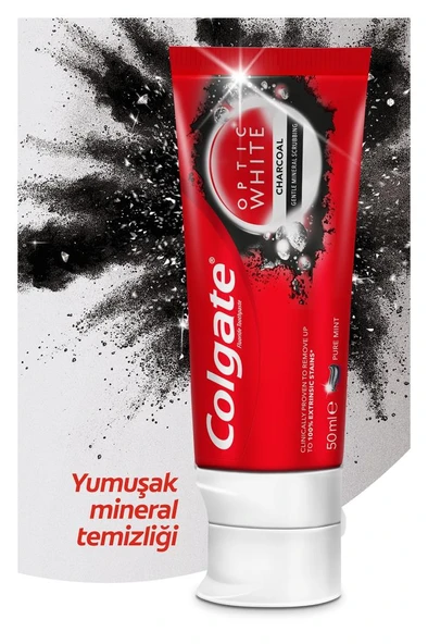 Colgate Optic White Aktif Kömür Diş Macunu 50ml +  360 Charcoal Diş Fırçası - 3