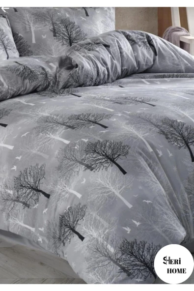 Sheri Home Basic Gri Ağaç Çift Taraflı Çift Kişilik Nevresim Takımı 200x220 %100 PamukTreescastle0288 - Resim 2