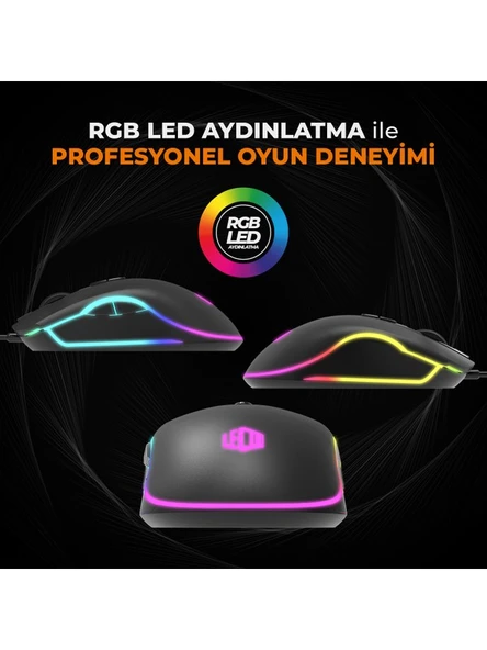 Lenovo Lecoo MS108 Kablolu RGB LED Aydınlatmalı 6400DPI 7 Tuşlu Gaming Mouse Siyah - 10