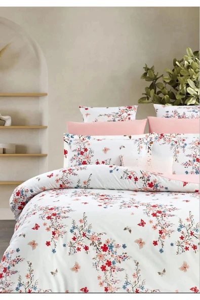 Sheri Home Spring Pamuklu Çift Kişilik Nevresim Takımı Pembe Bahartr888736636557721 - 3