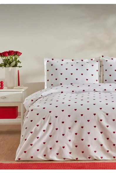 Sheri Home YENİ Kırmızı Kalp Çift Kişilik Nevresim Takımı Tr888736636557721 - 3