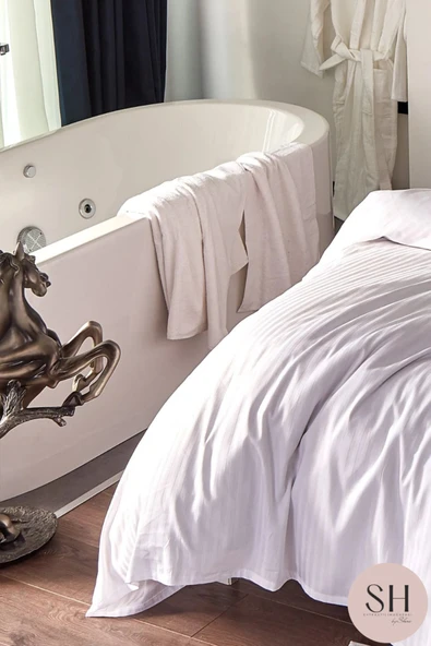 Sheri Home Tekstil Lüks Otel Nevresim Seti 83 Tel Çift Kişilik Çizgili Saten 2 Adet Yastık kılıfı TYy554555 - 2