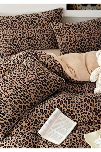 Sheri Home YENİ Çarşaflı Leopar Desen Çift Kişilik Nevresim Takımı Tr888736636557721 - 2