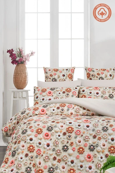 Sheri Home Tekstil YENİ Lastikli Çarşaflı Çift Kişilik Nevresim Takımı 3D BASKI KUMAŞ | BEJflowers88 ürün görseli