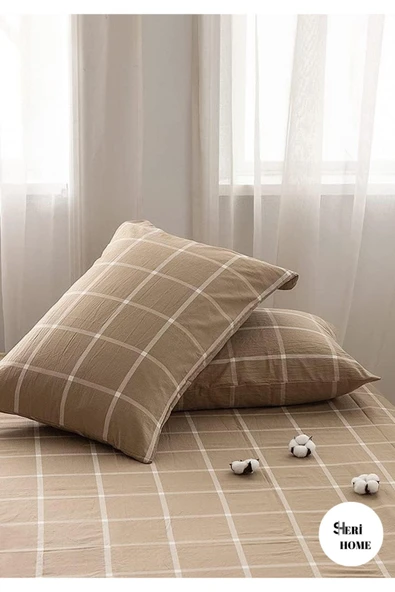 Sheri Home Jersey Golden Kare Çizgi Tek Kişilik Nevresim Seti 160 X 220bej0210639 - 3