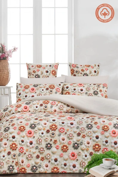 Sheri Home Tekstil YENİ Lastikli Çarşaflı Çift Kişilik Nevresim Takımı 3D BASKI KUMAŞ | BEJflowers88 - Resim 2