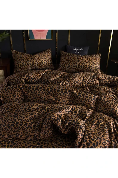 Sheri Home Tekstil Mocha Leopar Desen Lastikli Çarşaf Çift Kişilik Nevresim Takımı King8892219694888 - Resim 6